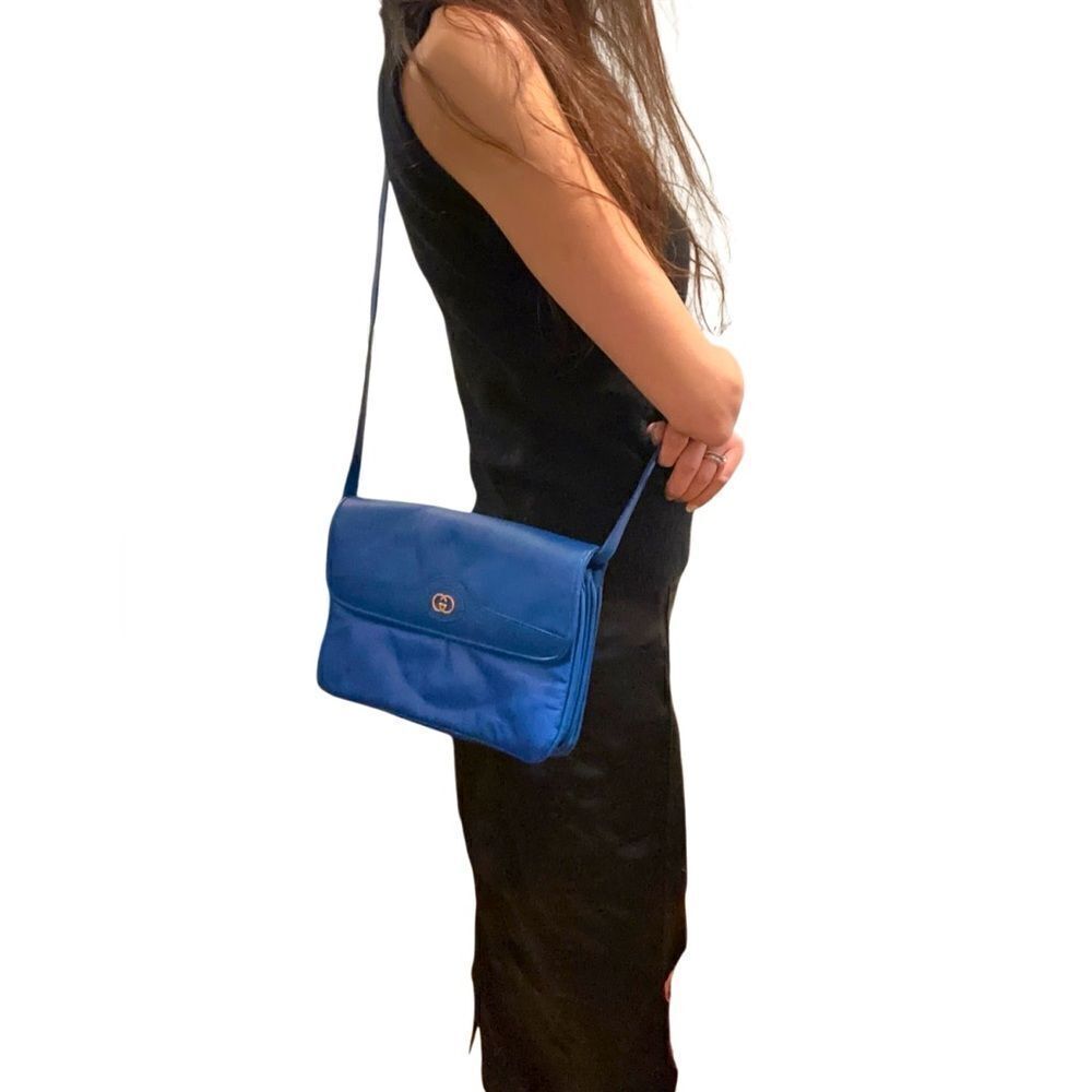 Gucci blue leather gold GG crossbody bag